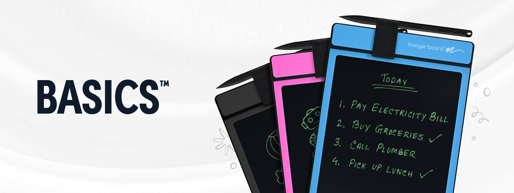 Banner image Boogie Board Basics with all three colors shown