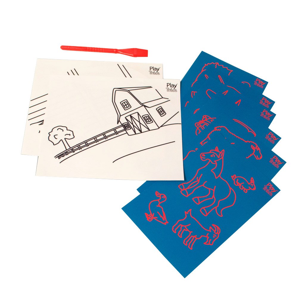 Play n' Trace™ Adventure Activity Templates Farm Friends overhead view of clings, additional templates and stylus