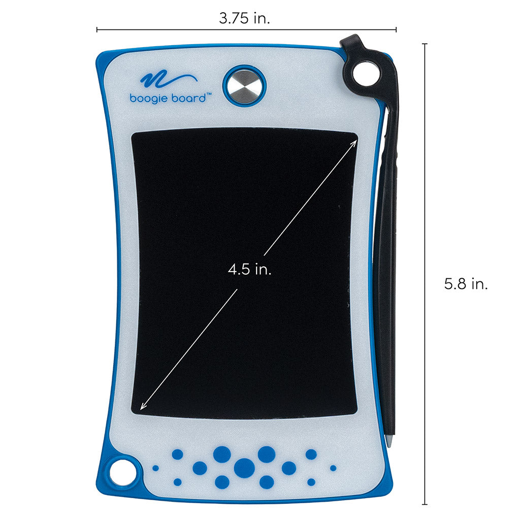 Jot™ Pocket Writing Tablet Blue with screen and tablet dimensions