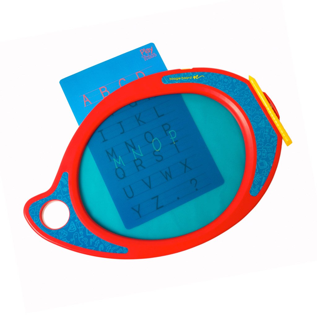 Play n' Trace™ Kids Drawing Kit overhead angled view with writing over learning template